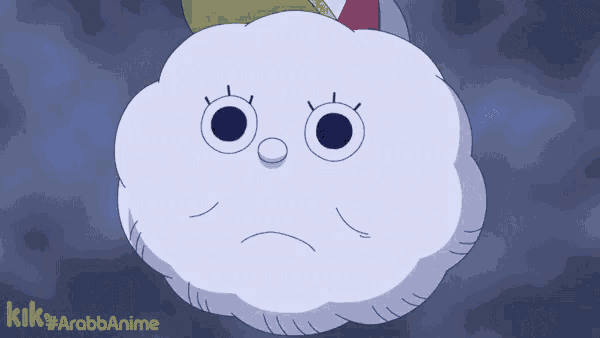 a cartoon drawing of a cloud with a face on it and the words kik #arabanime below it