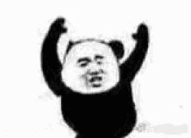 a panda bear is holding its arms up in the air .