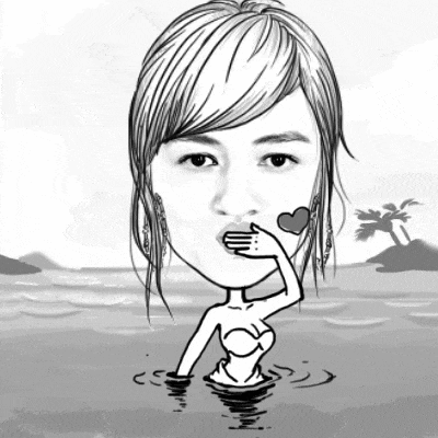 a drawing of a woman in the water with a heart in her mouth