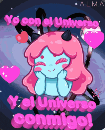 a cartoon of a girl with the words yo con el universo y el universo conmigo on it