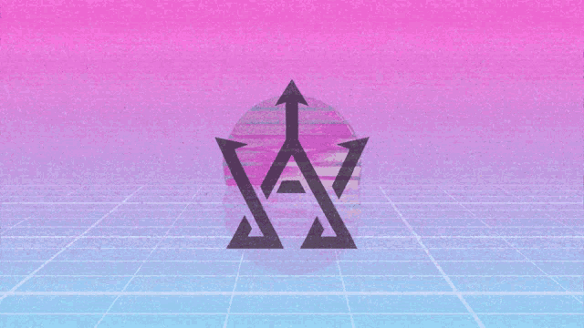 a pink and blue background with a triangle with the letter w on it
