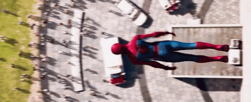 an aerial view of a spider-man flying through the air .