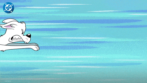 a cartoon dog wearing a red cape is flying through the air