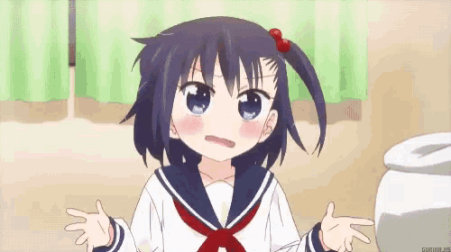 a girl in a school uniform is shrugging her shoulders and looking at the camera .