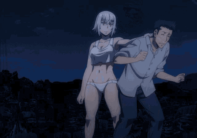 a man is touching a woman 's breast while she looks surprised