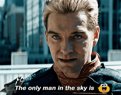 a man with the words the only man in the sky is on his face