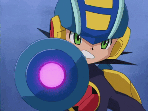 a cartoon character is holding a purple object in his hands