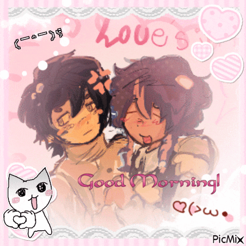 a drawing of two anime characters with the words good morning