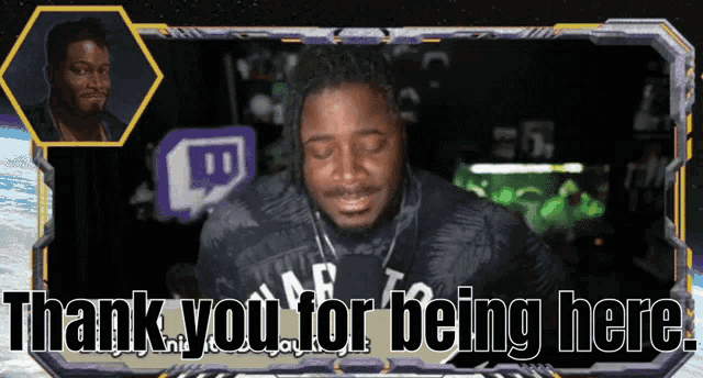 a man says thank you for being here in a video