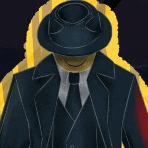 a man in a suit and tie is wearing a hat without a face .