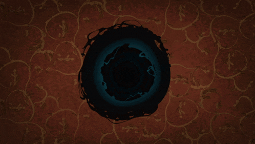 a dark blue circle on a red background