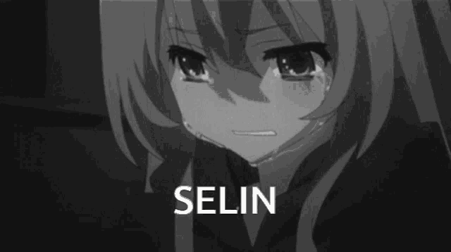 a black and white image of a girl with the word selin written below her