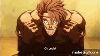 a man with a tattoo on his arm is smiling and saying `` oh yeah ! '' .