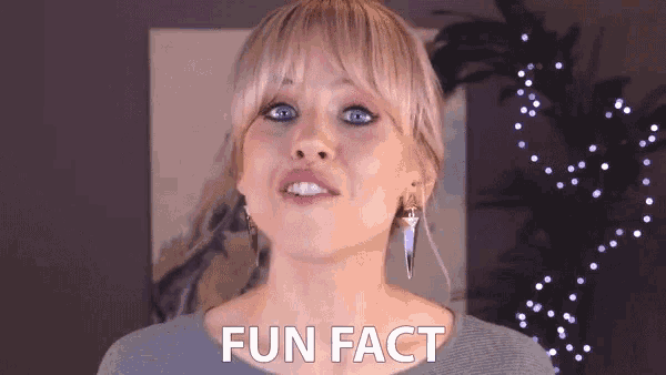 a woman says fun fact in front of a picture