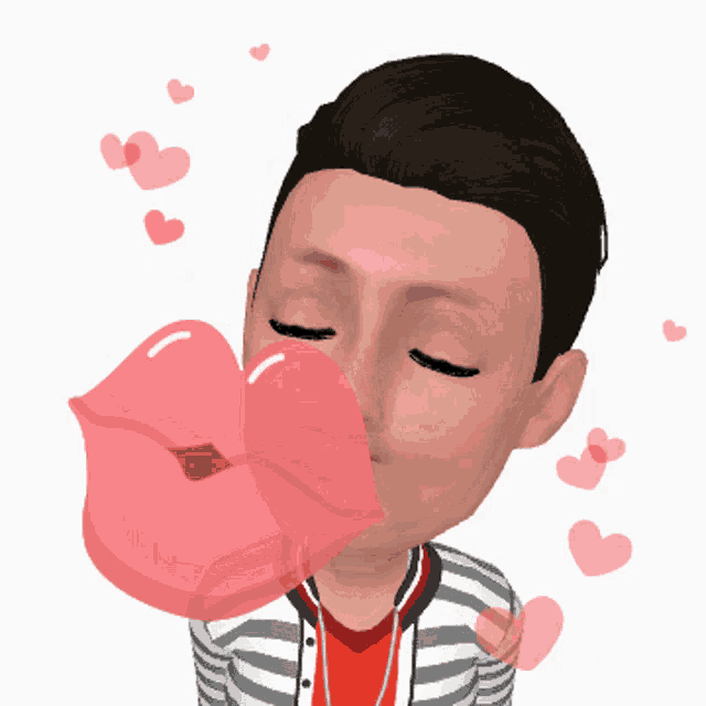 a man is blowing a kiss with hearts around him