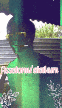 a man smoking a cigarette with the words assalamu ' alaikum written below him