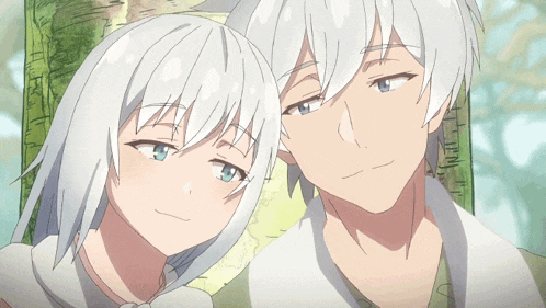 a boy and a girl with white hair and blue eyes