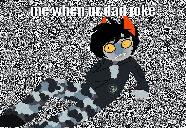 a cartoon character laying on the ground with the words me when ur dad joke on the bottom