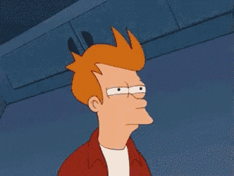 fry from futurama is making a funny face with his eyes closed