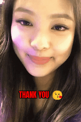 a close up of a woman 's face with the words thank you written above her