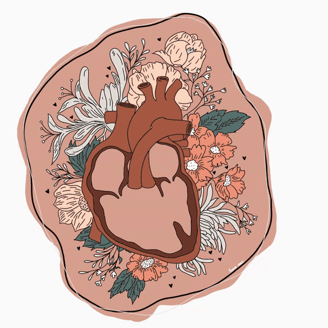 a drawing of a heart surrounded by flowers