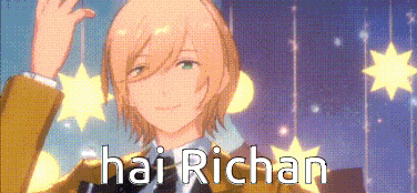 a close up of a person 's face with the words hai richan on it .