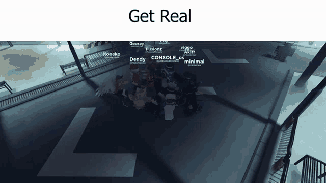 a group of people are gathered in a room with the words get real at the top