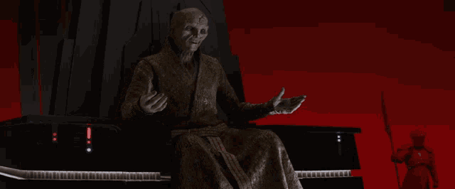 a man in a robe is sitting on a throne and the words welcome are above him