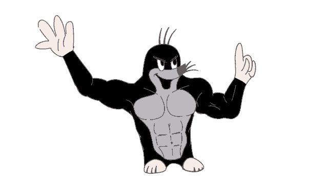 a cartoon drawing of a mole with a red nose