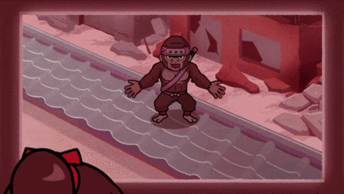 a cartoon drawing of a gorilla standing on a railroad track