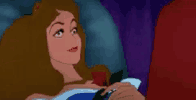 a cartoon of a woman laying in bed with a rose in her hand .