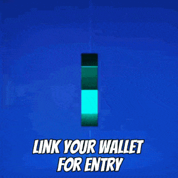 a blue x with the words link your wallet for entry on the bottom