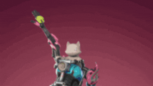 a cartoon cat is riding a motorcycle with a pink background