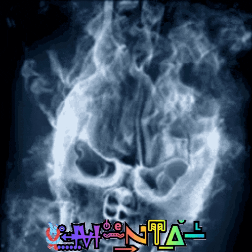 a skull with smoke coming out of it and the word mental in the corner