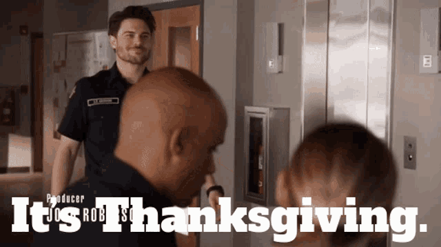 a man and a woman are standing next to each other with the words it 's rob 's thanksgiving