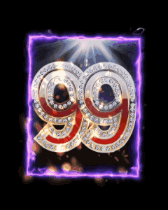 the number 99 is surrounded by diamonds in a purple frame