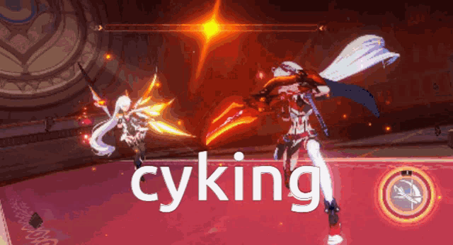 the word cyking is on a red background with a video game character