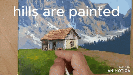 a painting of a house with the words hills are painted on it