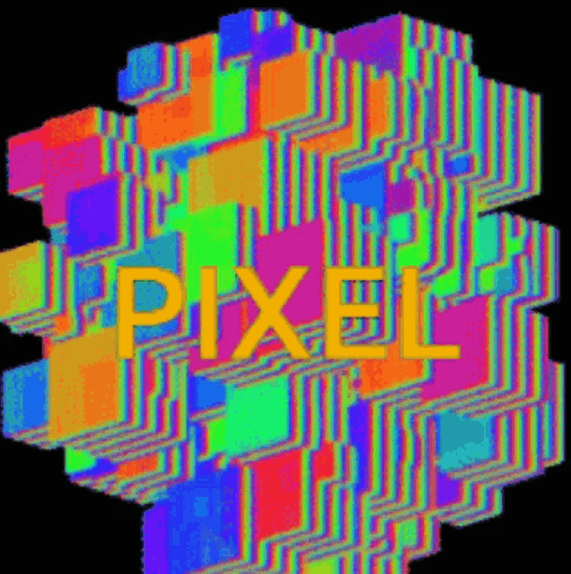 a colorful graphic with the word pixel written on it