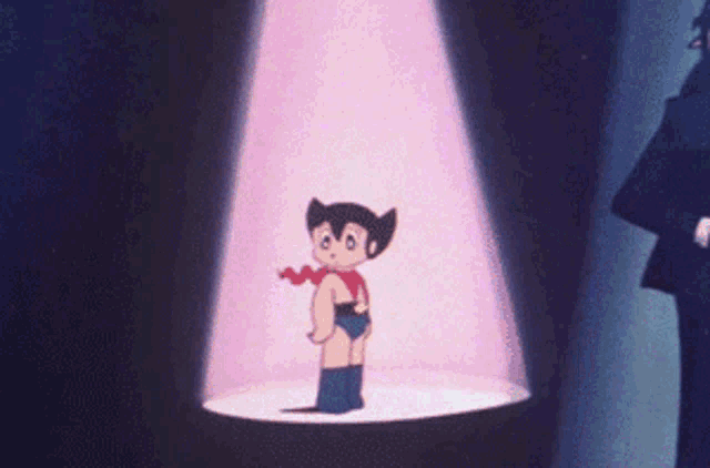 a cartoon character is standing in front of a light