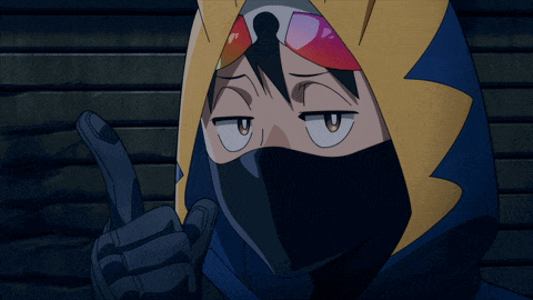 a cartoon character wearing a mask and sunglasses giving the thumbs up