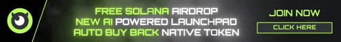 a sign that says free solana airdrop new ai powered launchpro auto buy back native token