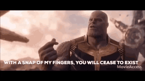 thanos is saying `` with a snap of my fingers , you will cease to exist '' in avengers infinity war .