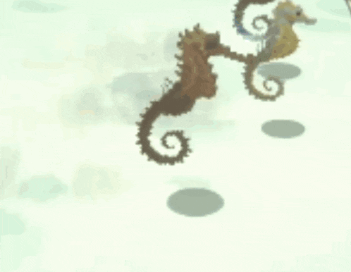 a row of seahorses are walking along a beach