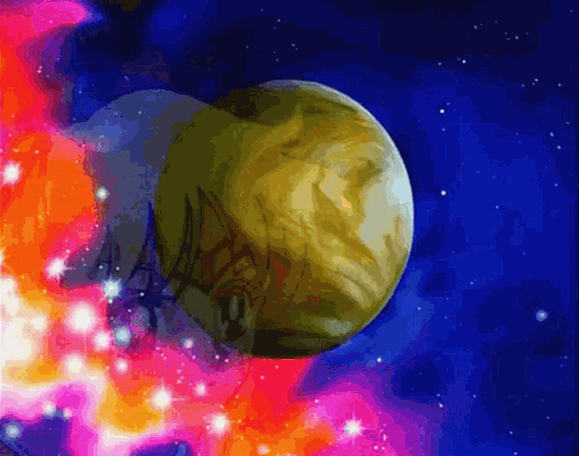 a cartoon drawing of a planet in space