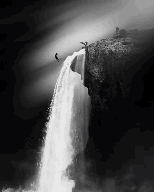 Waterfall Jump GIF - Waterfall Jump Black And White GIFs