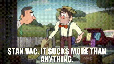 a cartoon of stan vac talking to another man
