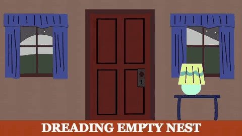 a cartoon drawing of a house with the words " dreading empty nest " on the bottom