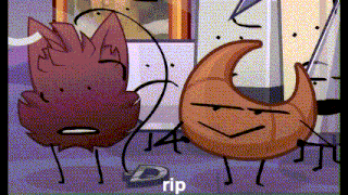two cartoon characters are standing next to each other with the word rip on the bottom