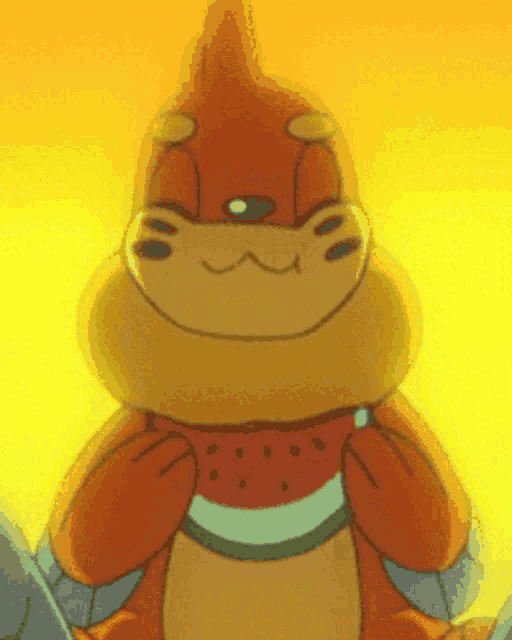 a cartoon character is holding a piece of watermelon in his hands .